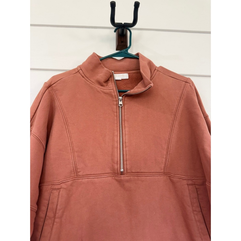 A- 069- Spiritual Gangster Women Terracotta Cotton Fleece Quarter Zip Pullover